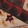 Sanskriti Vintage Sarees Dark Red Pure Crepe Silk Printed Sari 5+yd Craft Sustainable Fabric