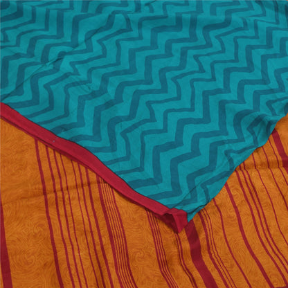 Sanskriti Vintage Sarees Red/Blue Pure Crepe Silk Printed Sari 5+yd Craft Sustainable Fabric