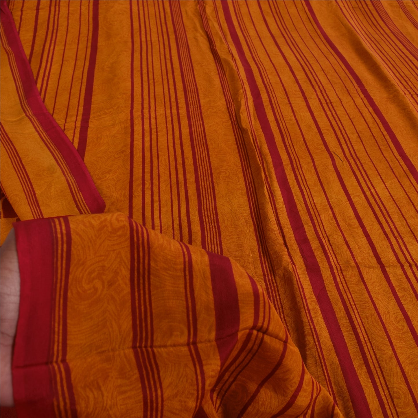 Sanskriti Vintage Sarees Red/Blue Pure Crepe Silk Printed Sari 5+yd Craft Sustainable Fabric