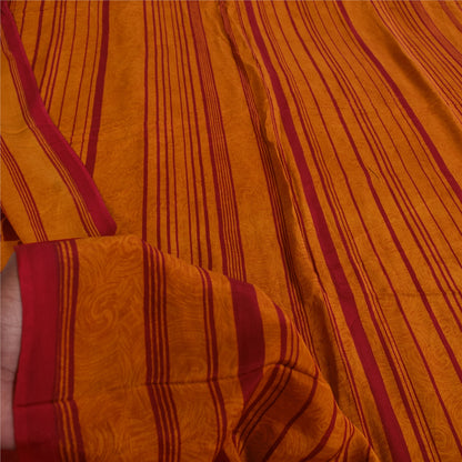 Sanskriti Vintage Sarees Red/Blue Pure Crepe Silk Printed Sari 5+yd Craft Sustainable Fabric