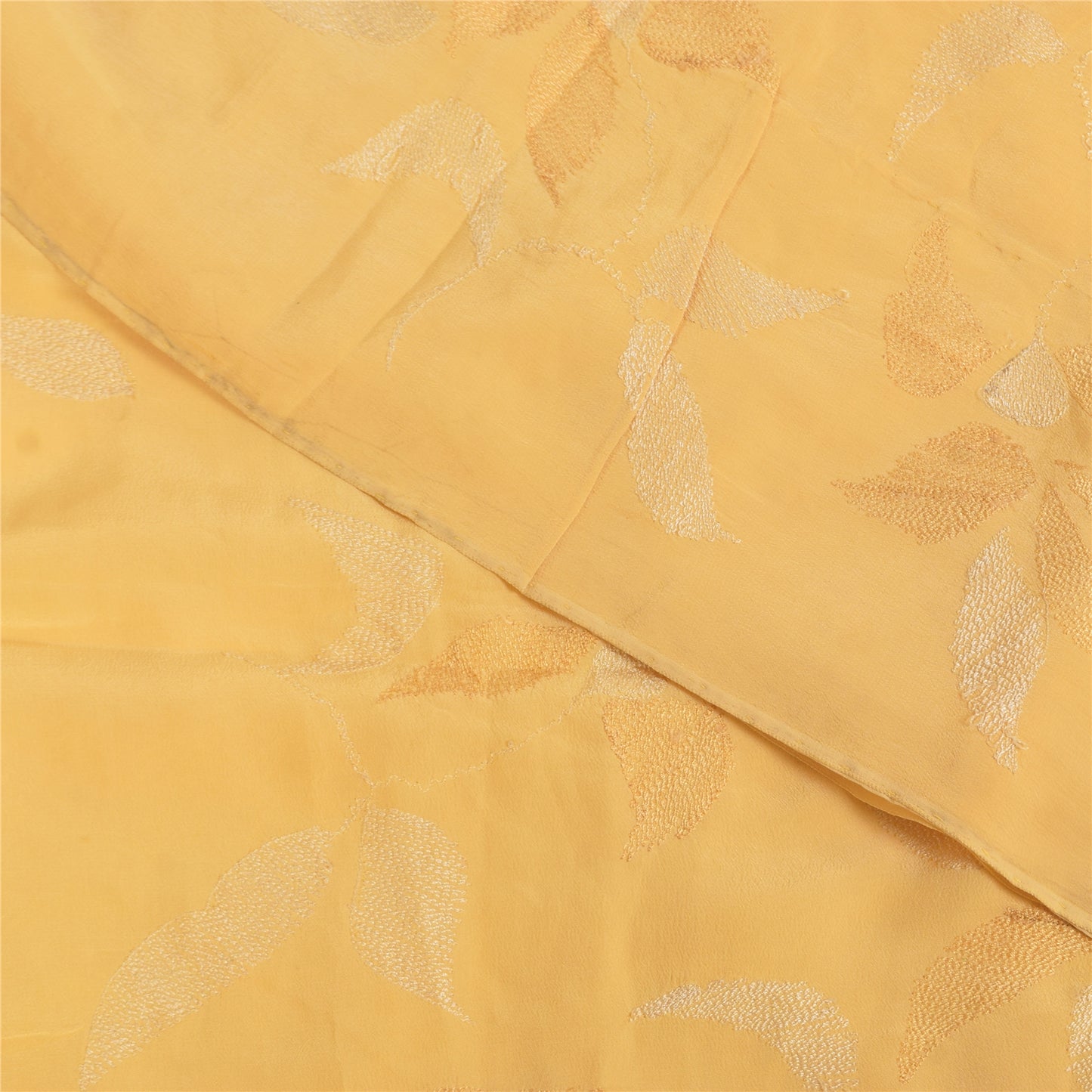 Санскритские винтажные сари бледно-желтый чистый креповый набивной сари 5+ ярдов ткань для рукоделия из экологически чистой ткани