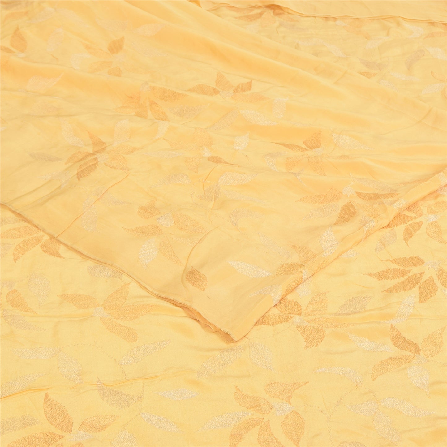 Санскритские винтажные сари бледно-желтый чистый креповый набивной сари 5+ ярдов ткань для рукоделия из экологически чистой ткани