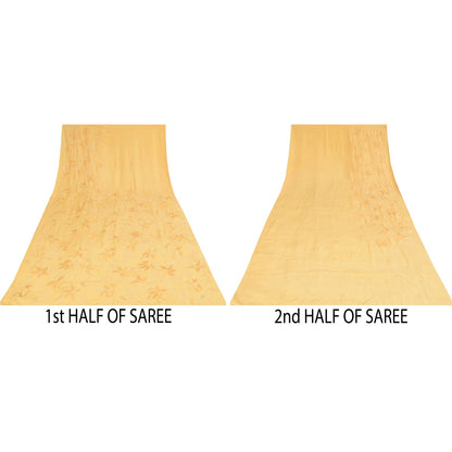 Санскритские винтажные сари бледно-желтый чистый креповый набивной сари 5+ ярдов ткань для рукоделия из экологически чистой ткани