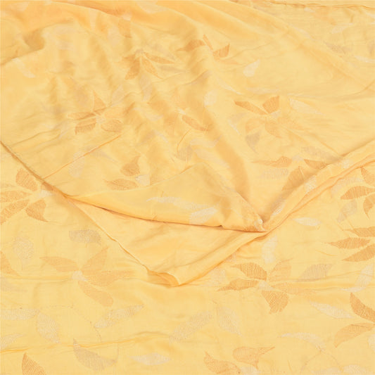 Sanskriti Vintage Sarees Pale Yellow Pure Crepe Printed Sari 5+yd Craft Sustainable Fabric