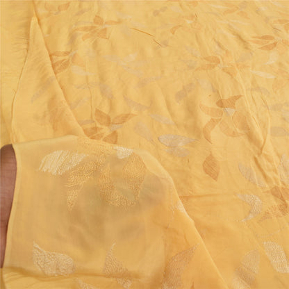 Санскритские винтажные сари бледно-желтый чистый креповый набивной сари 5+ ярдов ткань для рукоделия из экологически чистой ткани
