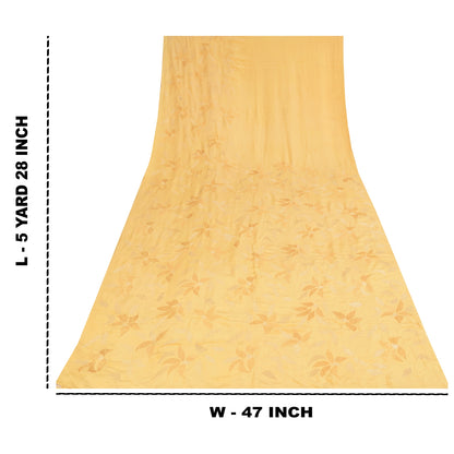 Санскритские винтажные сари бледно-желтый чистый креповый набивной сари 5+ ярдов ткань для рукоделия из экологически чистой ткани