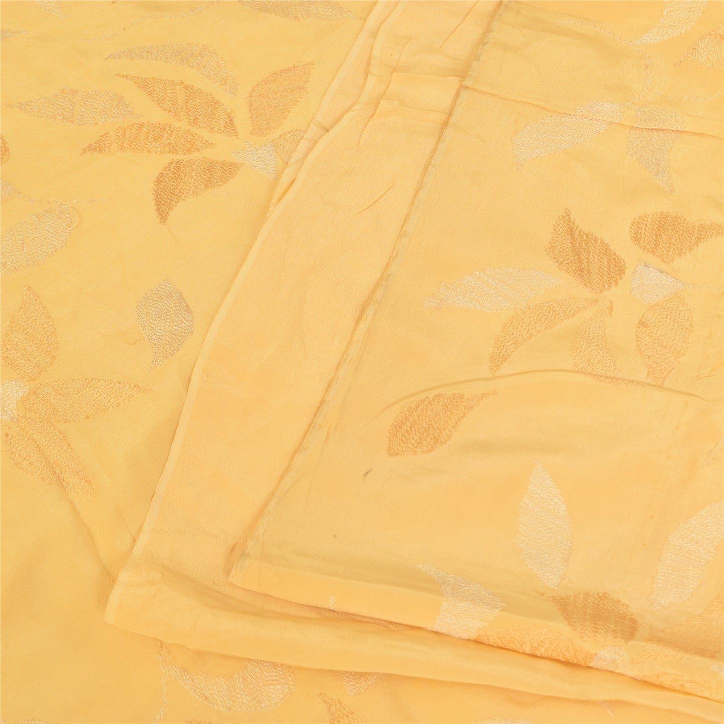 Санскритские винтажные сари бледно-желтый чистый креповый набивной сари 5+ ярдов ткань для рукоделия из экологически чистой ткани