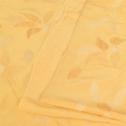 Санскритские винтажные сари бледно-желтый чистый креповый набивной сари 5+ ярдов ткань для рукоделия из экологически чистой ткани