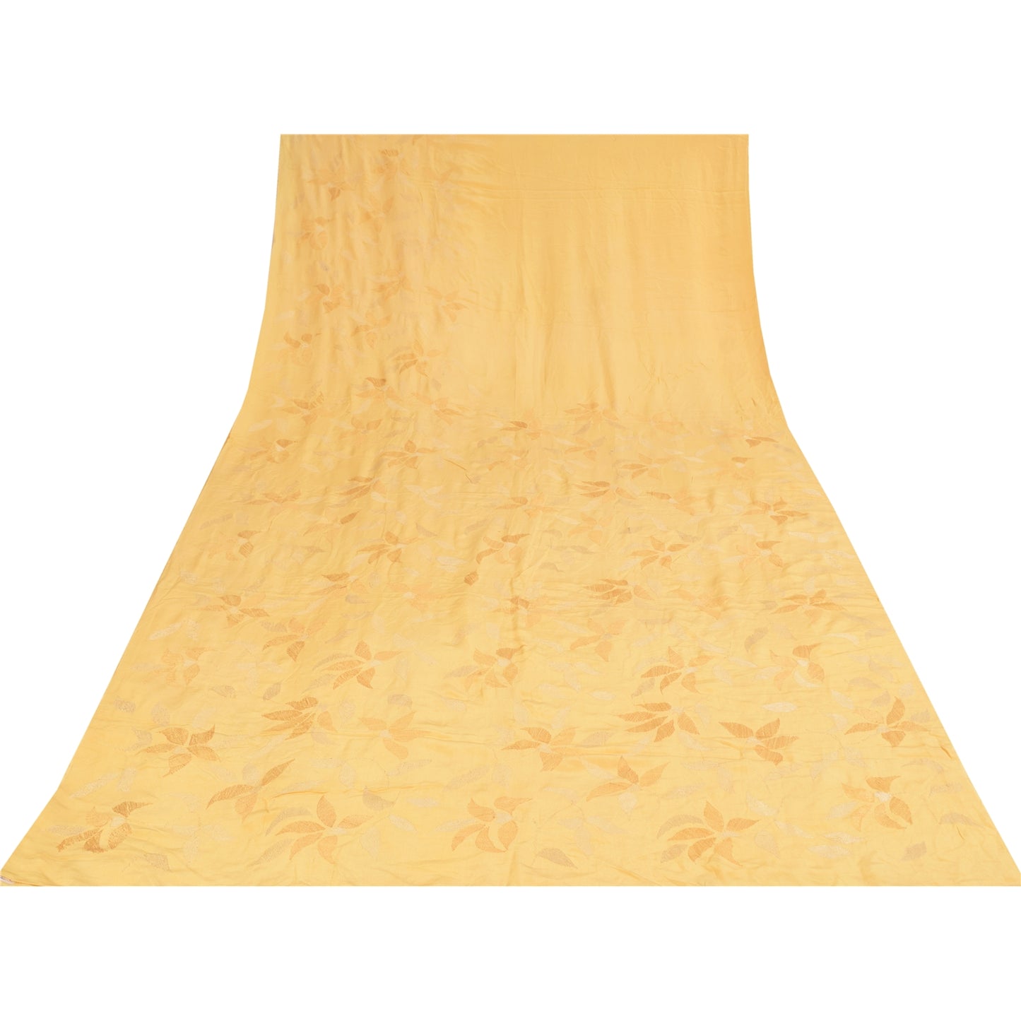 Санскритские винтажные сари бледно-желтый чистый креповый набивной сари 5+ ярдов ткань для рукоделия из экологически чистой ткани