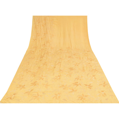 Санскритские винтажные сари бледно-желтый чистый креповый набивной сари 5+ ярдов ткань для рукоделия из экологически чистой ткани