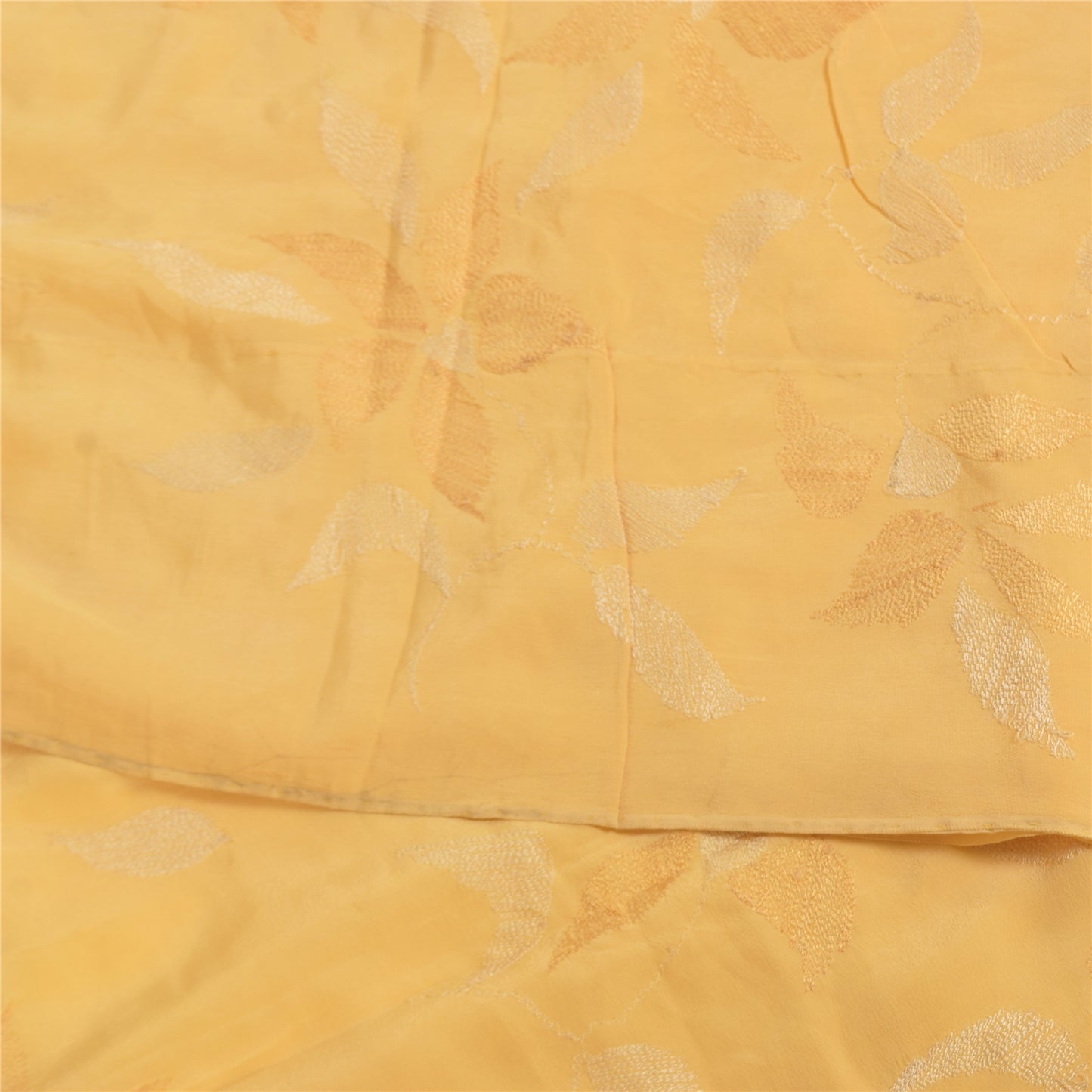 Санскритские винтажные сари бледно-желтый чистый креповый набивной сари 5+ ярдов ткань для рукоделия из экологически чистой ткани