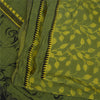 Sanskriti Vintage Sarees Green Pure Crepe Silk Printed Sari 5+yd Craft Fabric