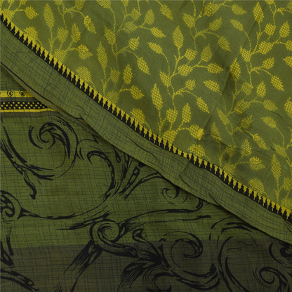 Sanskriti Vintage Sarees Green Pure Crepe Silk Printed Sari 5+yd Craft Fabric