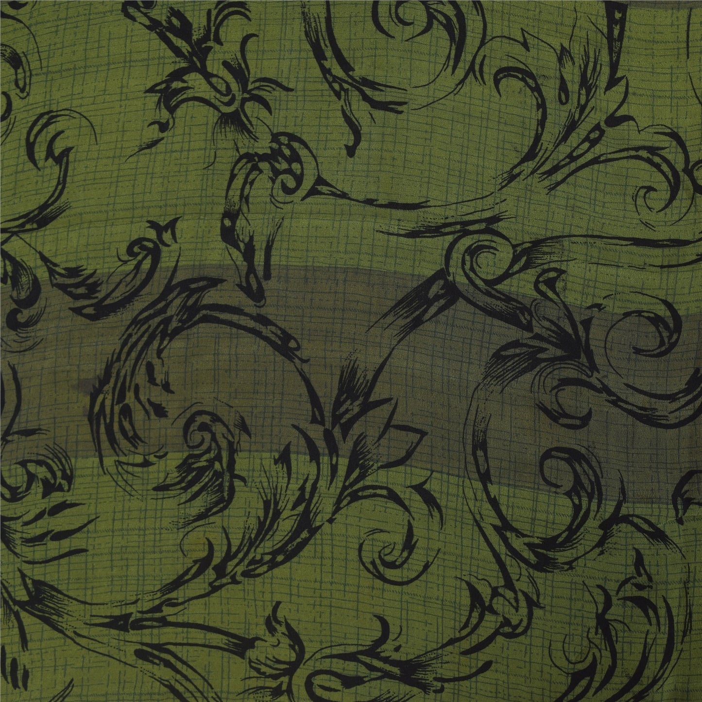 Sanskriti Vintage Sarees Green Pure Crepe Silk Printed Sari 5+yd Craft Fabric