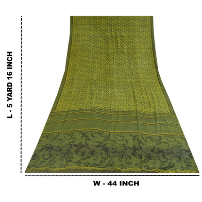 Sanskriti Vintage Sarees Green Pure Crepe Silk Printed Sari 5+yd Craft Fabric