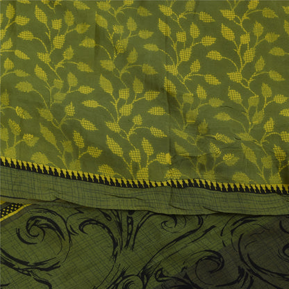 Sanskriti Vintage Sarees Green Pure Crepe Silk Printed Sari 5+yd Craft Fabric