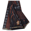 Sanskriti Vintage Sarees Black Hand Beaded Pure Crepe Printed Sari 5+yd Sustainable Fabric