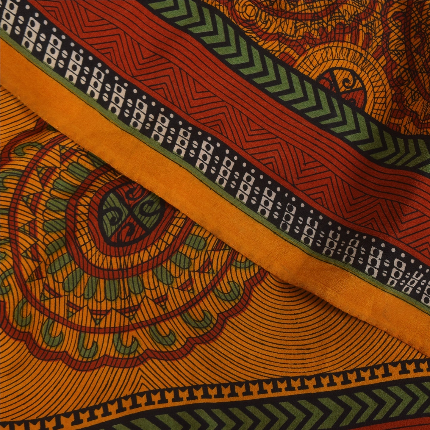 Сари из чистого крепированного шелка шафранового цвета на санскрите, напечатанное сари, 6 ярдов, ткань для рукоделия, устойчивая к истиранию