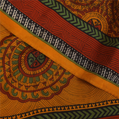 Сари из чистого крепированного шелка шафранового цвета на санскрите, напечатанное сари, 6 ярдов, ткань для рукоделия, устойчивая к истиранию