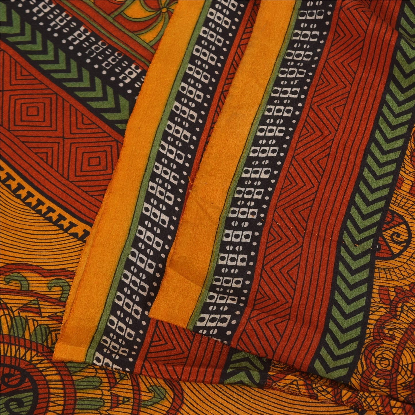 Сари из чистого крепированного шелка шафранового цвета на санскрите, напечатанное сари, 6 ярдов, ткань для рукоделия, устойчивая к истиранию