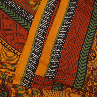 Сари из чистого крепированного шелка шафранового цвета на санскрите, напечатанное сари, 6 ярдов, ткань для рукоделия, устойчивая к истиранию