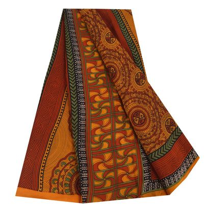 Сари из чистого крепированного шелка шафранового цвета на санскрите, напечатанное сари, 6 ярдов, ткань для рукоделия, устойчивая к истиранию
