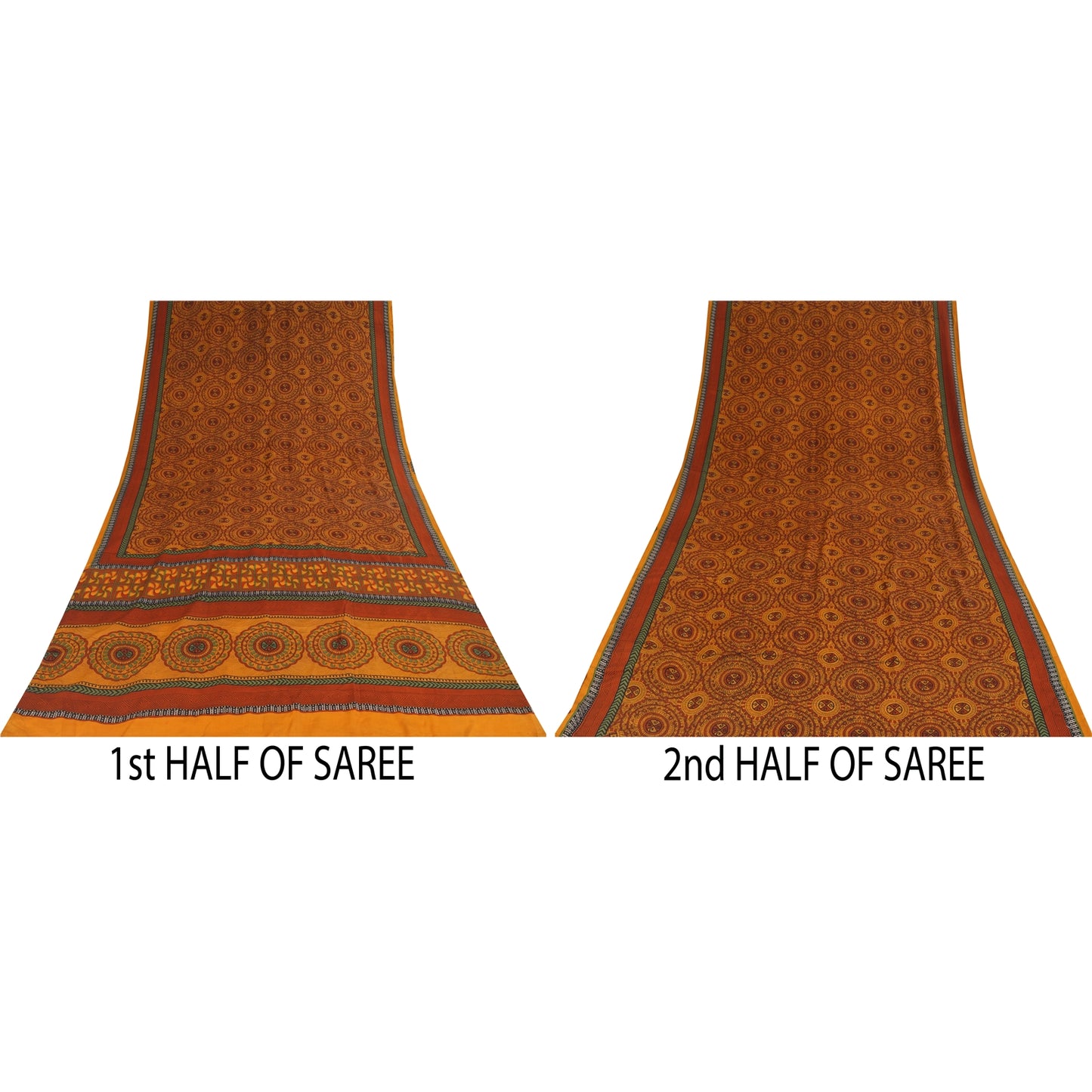 Сари из чистого крепированного шелка шафранового цвета на санскрите, напечатанное сари, 6 ярдов, ткань для рукоделия, устойчивая к истиранию