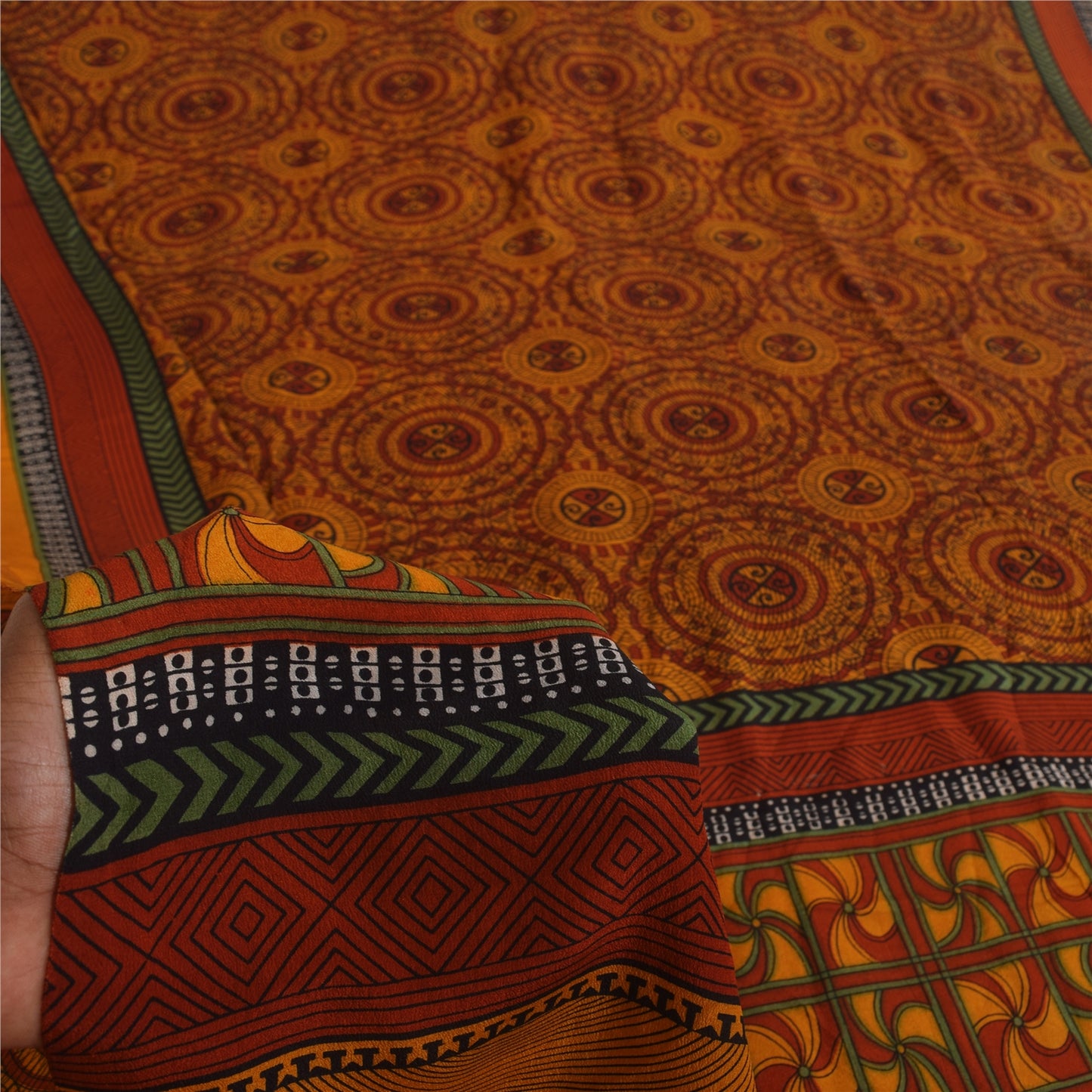 Сари из чистого крепированного шелка шафранового цвета на санскрите, напечатанное сари, 6 ярдов, ткань для рукоделия, устойчивая к истиранию