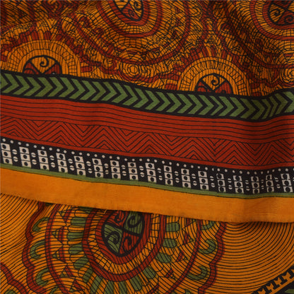 Сари из чистого крепированного шелка шафранового цвета на санскрите, напечатанное сари, 6 ярдов, ткань для рукоделия, устойчивая к истиранию