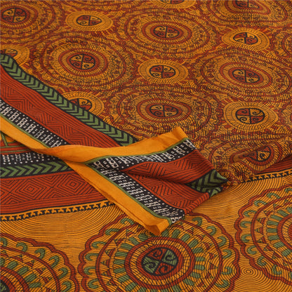 Сари из чистого крепированного шелка шафранового цвета на санскрите, напечатанное сари, 6 ярдов, ткань для рукоделия, устойчивая к истиранию