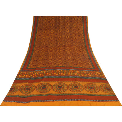 Сари из чистого крепированного шелка шафранового цвета на санскрите, напечатанное сари, 6 ярдов, ткань для рукоделия, устойчивая к истиранию