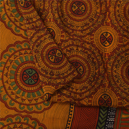 Сари из чистого крепированного шелка шафранового цвета на санскрите, напечатанное сари, 6 ярдов, ткань для рукоделия, устойчивая к истиранию