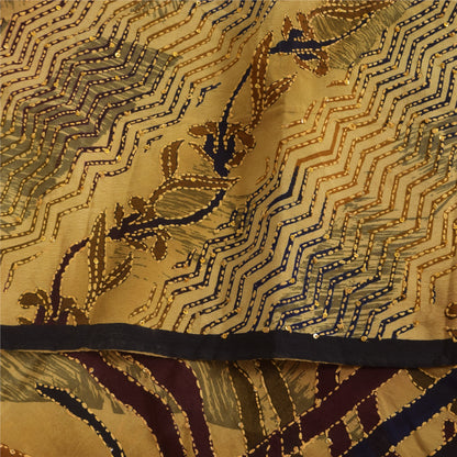 Sanskriti Vintage Sarees Hand Beaded Kantha Pure Crepe Printed Sari 5+yd Sustainable Fabric