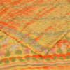 Sanskriti Vintage Sarees Green/Orange Pure Crepe Printed Sari 5+yd Craft Sustainable Fabric