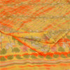 Sanskriti Vintage Sarees Green/Orange Pure Crepe Printed Sari 5+yd Craft Sustainable Fabric