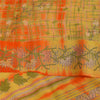 Sanskriti Vintage Sarees Green/Orange Pure Crepe Printed Sari 5+yd Craft Sustainable Fabric