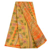 Sanskriti Vintage Sarees Green/Orange Pure Crepe Printed Sari 5+yd Craft Sustainable Fabric
