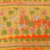 Sanskriti Vintage Sarees Green/Orange Pure Crepe Printed Sari 5+yd Craft Sustainable Fabric