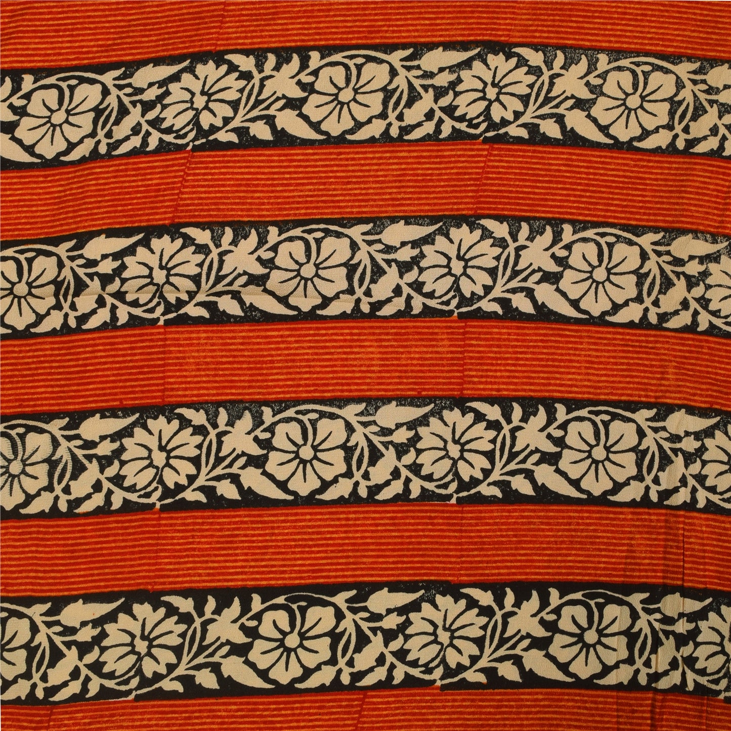 Sanskriti Vintage Sarees Ivory Kalamkari Print Pure Crepe Sari 5+yd Craft Sustainable Fabric