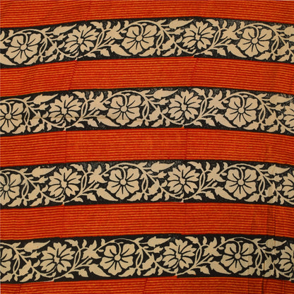 Sanskriti Vintage Sarees Ivory Kalamkari Print Pure Crepe Sari 5+yd Craft Sustainable Fabric