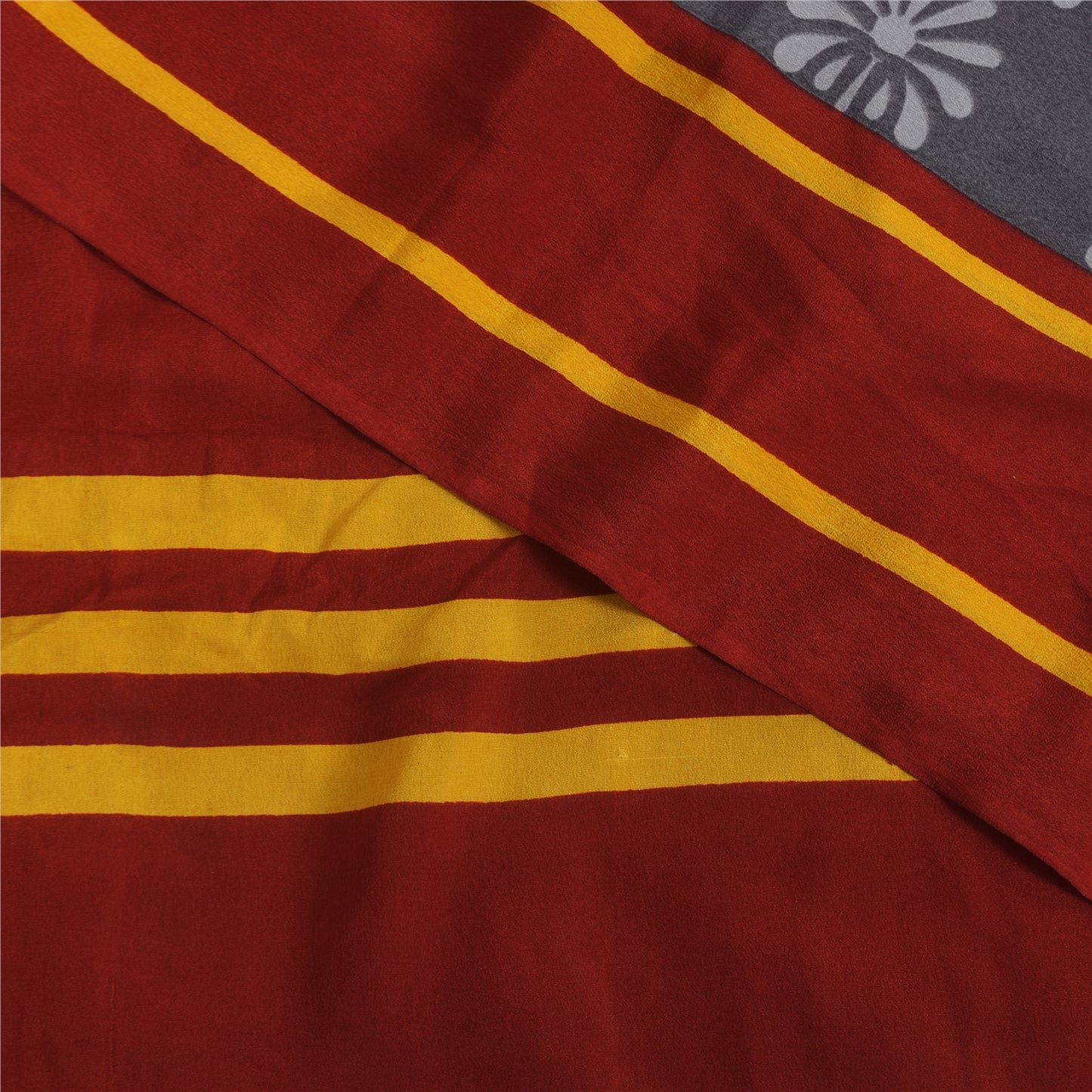 Sanskriti Vintage Sarees Gray Pure Crepe Silk Printed Sari 5+yd Craft Sustainable Fabric