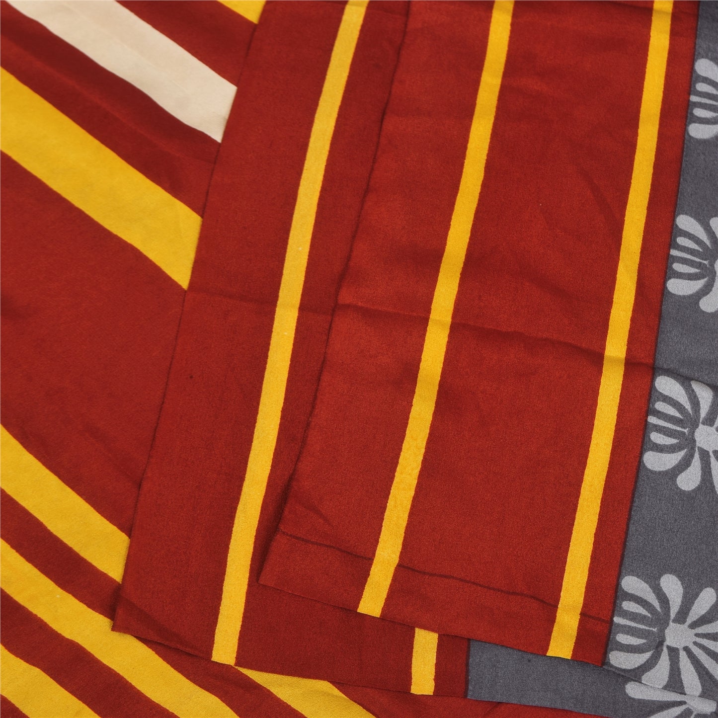 Sanskriti Vintage Sarees Gray Pure Crepe Silk Printed Sari 5+yd Craft Sustainable Fabric