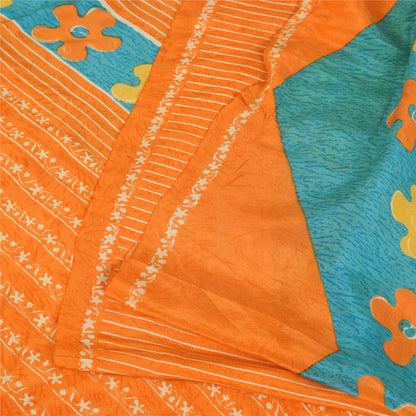 Сари Sanskriti Vintage, чистый креп, оранжевый/синий, напечатанный, сари, 5+ ярдов, ткань для рукоделия, устойчивая к истиранию