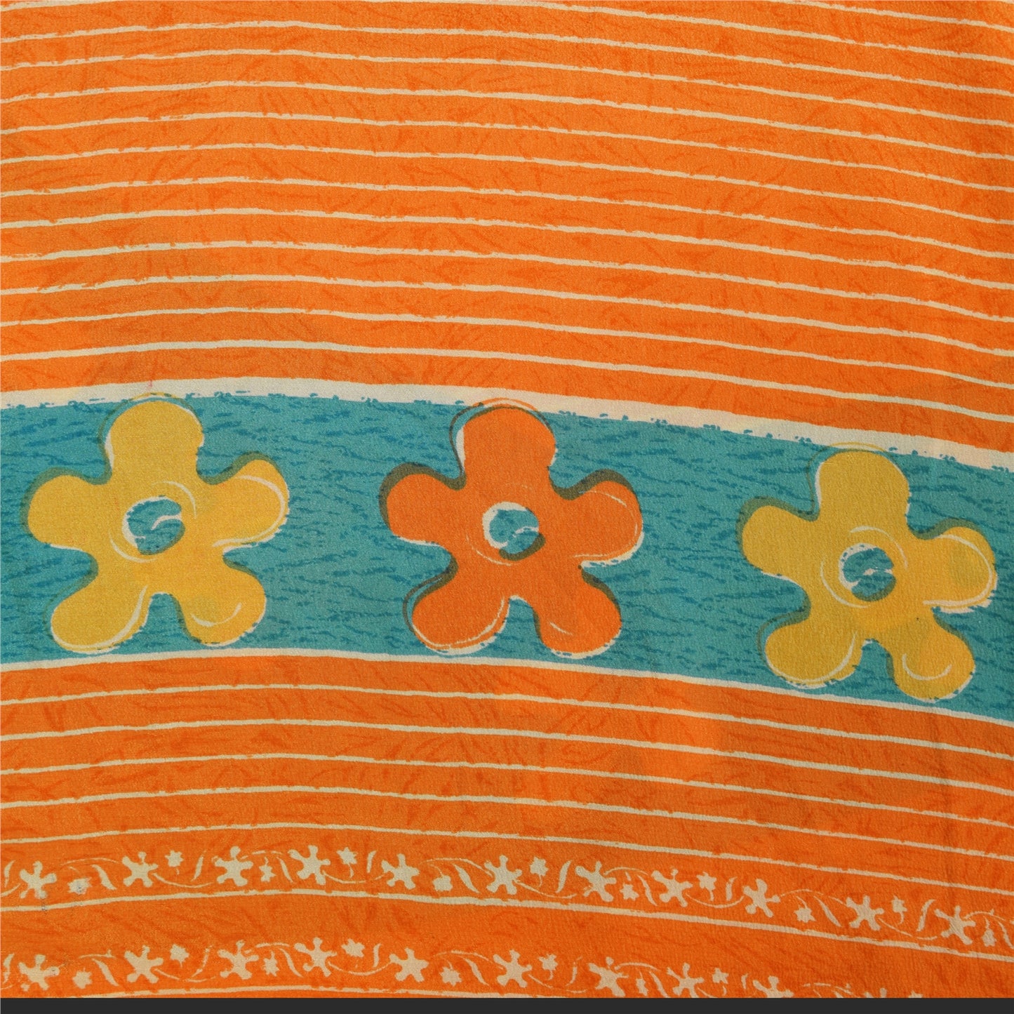 Сари Sanskriti Vintage, чистый креп, оранжевый/синий, напечатанный, сари, 5+ ярдов, ткань для рукоделия, устойчивая к истиранию