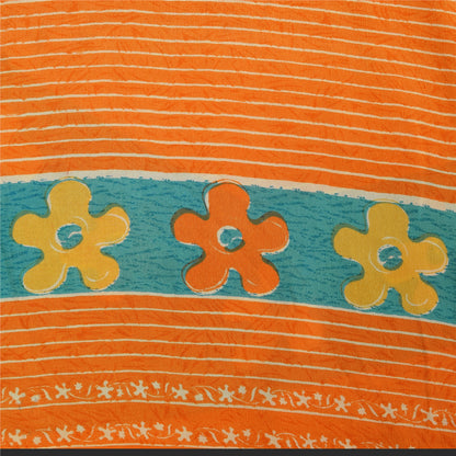 Сари Sanskriti Vintage, чистый креп, оранжевый/синий, напечатанный, сари, 5+ ярдов, ткань для рукоделия, устойчивая к истиранию