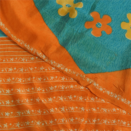 Сари Sanskriti Vintage, чистый креп, оранжевый/синий, напечатанный, сари, 5+ ярдов, ткань для рукоделия, устойчивая к истиранию