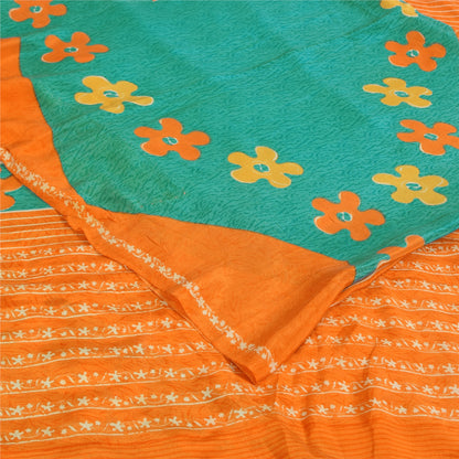 Сари Sanskriti Vintage, чистый креп, оранжевый/синий, напечатанный, сари, 5+ ярдов, ткань для рукоделия, устойчивая к истиранию