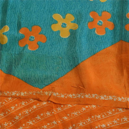 Сари Sanskriti Vintage, чистый креп, оранжевый/синий, напечатанный, сари, 5+ ярдов, ткань для рукоделия, устойчивая к истиранию
