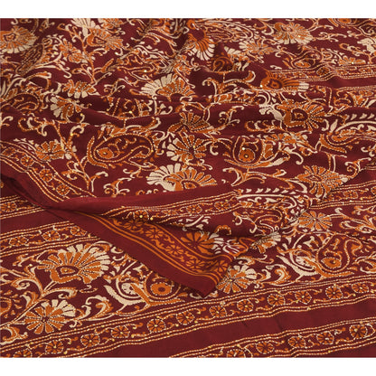 Sanskriti Vintage Sarees Red Hand Beads Kantha Pure Crepe Sari 5+yd Craft Sustainable Fabric