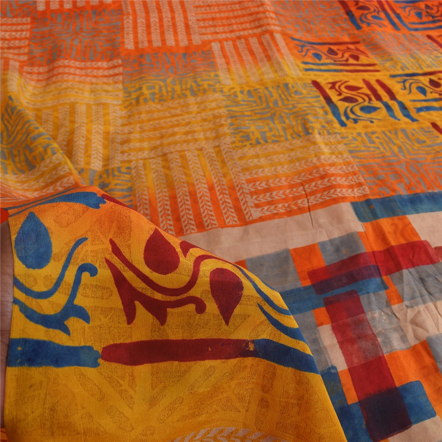 Sanskriti Vintage Sarees Multi Pure Crepe Silk Printed Sari 5+yd Craft Sustainable Fabric